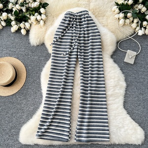 2025 <span class=keywords><strong>donna</strong></span> autunno <span class=keywords><strong>pantaloni</strong></span> larghi a righe a blocchi di colore-Design Casual lavorato a maglia <span class=keywords><strong>con</strong></span> cintura elastica - Product Image 6