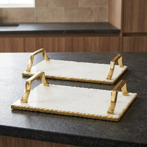 Elegant Set of <b>Marble</b> Serving Trays with Gold Handles Stylish Home Decor and Functional for Serving or Display - Product Image 1