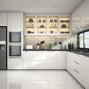 Armoires Shaker blanches à haute brillance Usine personnalisée de luxe Unités de cuisine simples imperméables populaires modernes - Product Image 2