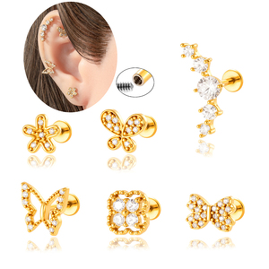 Pendientes Hipoalergénicos de Acero Inoxidable Maina, Joyería para Perforaciones, Pendientes de Cartílago con Forma de Mariposa, Perforaciones de Tragus, Hélix y Labios - Product Image 1