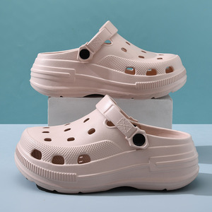 Women's Platform Clogs EVA Thick Sole Hollow Design Non Slip Summer Slippers <b>Closed</b> <b>Toe</b> High <b>Heel</b> Style Bone White Pink Black - Product Image 4
