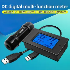 LCD 디스플레이 DC 전력 에너지 측정기 50A 0.5m USB 디지털 전압계 전류계 앰프 전압 전류 감지기 테스터 전압 전류계