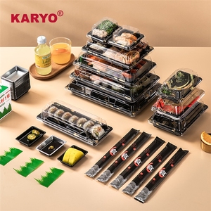 Karyo ถาดใส่อาหารพลาสติกพร้อมฝาปิดถาดซูชิแบบใช้แล้วทิ้งชุดทรงสี่เหลี่ยมผืนผ้า - Product Image 1