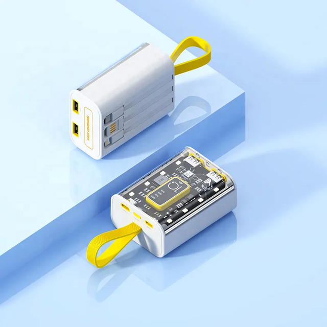 Factory Price 10000mah Transparent Powerbanks With Built in Type C Usb Cable for iphone for samsung