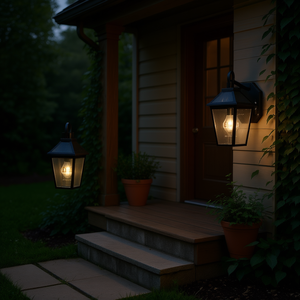 Lámpara de Pared Exterior Moderna de Metal Negro y Cristal Transparente, 21 Pulgadas, Paquete de 2, Aplique para Porche, Patio, Jardín - Product Image 2