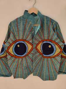 Chaqueta Suzani Bordada con Ojo Místico, Abrigo Boho de Lujo Hecho a Mano, Prenda Exterior con un Diseño Artístico Audaz, Regalo para Ella, Chaqueta Suzani de Algodón - Product Image 2