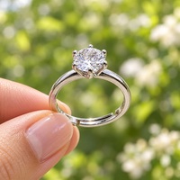 Runder Solitär Verstellbarer Moissanit-Ring Glatte Schultern Sechsfach Verkratzt 9K 10K 14K 18K Massives Weißgold GRA Brautschmuck