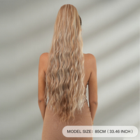 7JHH WIGS Queue de cheval synthétique 85 CM Blond Mèches Ondulées Effet Mouillé - Fibre Haute Température Densité 150% Finition Mate Naturelle