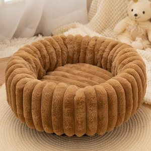 Lit pour chien moyen Donut Lit pour chien lavable en fausse fourrure avec fond antidérapant en velours côtelé Lits pour animaux ronds avec couverture amovible - Product Image 6