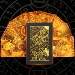 Neue Goldfolie Hochwertige profession elle PVC <span class=keywords><strong>Tarot</strong></span> Deck Großhandel <span class=keywords><strong>Tarot</strong></span> karten Fabrik Durable Light Luxus Magic Brettspiel - Product Image 1