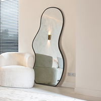 Miroir sur pied de grande taille avec cadre en bois massif, miroir de corps entier à ondulations irrégulières personnalisé pour le salon et la chambre à coucher