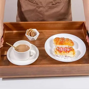 Custom <strong>Wooden</strong> Tray Set of 2 Serving Tray Fruit <strong>Plate</strong> with with Metal Handles Rectangle Rustic Serving Trays for Breakfast - Product Image 1