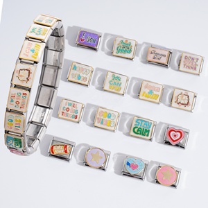 Abalorios Italianos de Alta Calidad Chapados en Oro de 18k, Acero Inoxidable Antideslustre, Corazón Rojo y Estrella, para Pulseras Italianas - Product Image 1