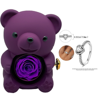 2025Mini boîte-cadeau d'ours en peluche Rose éternelle avec anneau mignon fleur préservée romantique pour elle pour les mariages mère de noël