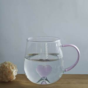 2026 Neuerscheinung Niedliche Rosa Herz Borosilikatglas Tasse Hitzebeständige Tee- und Kaffeetasse mit Henkel als Geschenk - Product Image 3