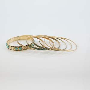 Ensemble de bracelets vintage en cuivre plaqué or 14 carats avec 7 boules turquoise, modèle Tiyo ABB085, pour femme, usage quotidien, origine Zhejiang, collection Printemps 2025 - Product Image 2