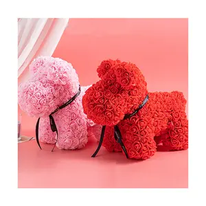 Ammy mothers day wholesale gifts Creative pe Foam roses artificial flowers Dog doll teddy bear with gift boxes for present