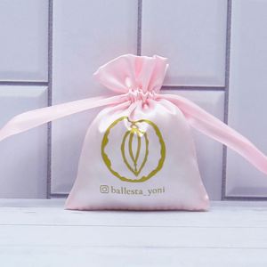 Custom Satin <b>Drawstring</b> Jewelry Dust Bag with logo pink Satin Gift <b>Pouches</b> - Product Image 5