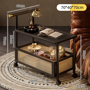 Chariot de rangement vintage en bois à 2 niveaux avec roulettes pour cuisine, bureau ou chambre d'enfant - Product Image 2