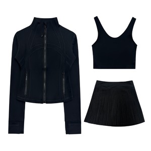 Ensemble trois pièces Luludarling automne : veste ajustée à col montant + <span class=keywords><strong>jupe</strong></span> plissée taille haute à séchage rapide + haut en U - Product Image 3