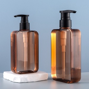Disponibile Bottiglia Quadrata Piatta in PETG Ambrato da 200ml 300ml Semi-trasparente Marrone per Shampoo Bagnoschiuma Ricaricabile <span class=keywords><strong>Vuota</strong></span> con <span class=keywords><strong>Testa</strong></span> Pompa - Product Image 2