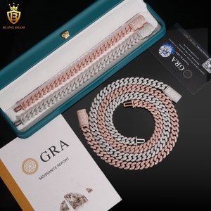 Wholesale Price <strong>Solid</strong> <strong>Silver</strong> 925 Rose Gold Cuban 10mm 12mm 13mm Iced Out VVS Moissanite Cuban Chain Necklace - Product Image 5
