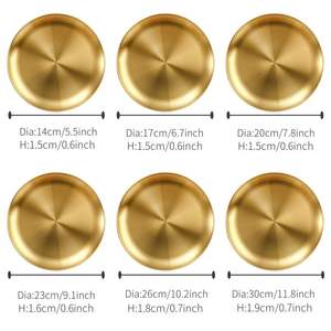 トレイディナープレートキャンププレートディナーディッシュシルバーポリッシュプレートゴールドラウンドステンレススチールメタル3-5日韓国14cm5.5インチ - Product Image 3