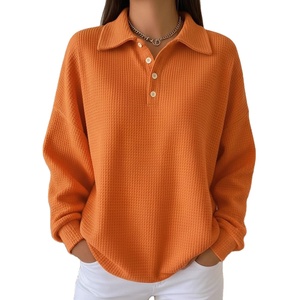 New Fall/Winter <strong>Women</strong> <strong>Polo</strong> <strong>Shirts</strong> Waffle-pattern Long-sleeved Top Custom-made Relaxed, Casual <strong>Polo</strong> <strong>Shirts</strong> - Product Image 4