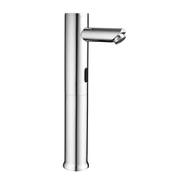 Robinet de lavabo sans contact à capteur infrarouge, chromé miroir, cylindrique, à ouverture automatique pour lavabo commercial