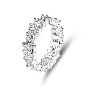 低アレルギー性 レディース 925 スターリングシルバー フルCZジルコン ウェディングバンド プロミスリング テニスリング ジュエリー製造 - Product Image 1