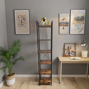 <span class=keywords><strong>Librero</strong></span> de Madera Elegante de 6 Niveles con Estructura Metálica, Estantería de Estilo Rústico y Mueble de Salón para Espacios Pequeños - Product Image 1