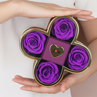 Cadeau surprise pour la Saint-Valentin, boîte à bijoux avec rose éternelle à quatre feuilles, boîte de rangement de fleurs éternelles de luxe pour maman, petite amie