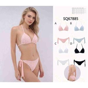 Conjunto de bikini HDJ de talla grande con encaje floral, traje de baño de dos piezas con lazo lateral y escote halter cruzado, traje de baño para mujer SQ67885 - Product Image 1