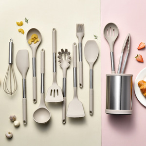 Juego de utensilios de cocina de silicona de acero inoxidable, 12 piezas, Cubo de almacenamiento giratorio, olla antiadherente, pala para el hogar, cuchara, juego de utensilios de cocina - Product Image 2