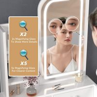 Ensemble de coiffeuse moderne en bois blanc durable avec 3 tiroirs, miroir LED, loupe 3X/5X et tabouret pour chambre à coucher - Vente en gros