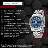 Montre chronographe de luxe pour homme Benyar S001, module de temps VD53, montre à quartz, Reloj Para Hombre