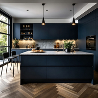 Ensembles complets de cuisine, îlot bleu romantique, laque écologique, meubles de cuisine design moderne, armoires de cuisine en bois sur mesure