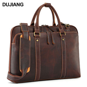 Dujiang Men's Genuine <b>Leather</b> <b>Briefcase</b> 15 Inch Business Travel With Shoulder Strap Durable Solid Color - Product Image 5