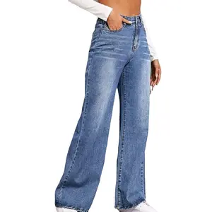 Custom High Waist Pockets Tight Long Cargo, Pants Women 2024 Hot Sell INS Style Denim Jeans/