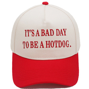 Divertente cappellino da baseball vintage ricamato con la scritta 'IT'S A BAD DAY TO BE A HOTDOG' a blocchi di colore, per uomo e donna, casual, per l'uso all'aperto. - Product Image 1