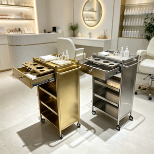 Bestseller Portable Foldable 4-Wheel Heavy-Duty Barber Shop Tool Cabinet Hot Dyeing Trolley Golden Stainless Steel Beauty Salon - Product Image 1