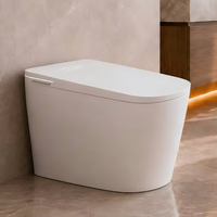 Toilette intelligente monobloc avec télécommande, siège chauffant, séchoir à air chaud, chasse d'eau automatique, fixation au sol et réservoir intégré