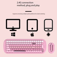 Kit de bureau Macaron rétro sans fil avec clavier ergonomique et souris, support de poignet, multicolore, 1600 DPI, pour ordinateur de bureau et portable