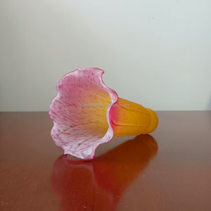 Antique European Hand-Crafted Blown Glass Lamp Shade Peach Color Pond Lily Design 6" Height Light Cover Easy Installation Lamps - Product Image 3