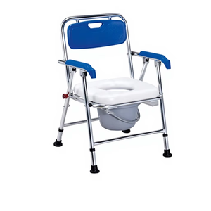 Inodoro Portátil de Aluminio para Cuidado de la Salud, Silla de Inodoro Plegable para Cama, Acabado Plateado Claro, 18 Pulgadas, 3 Niveles de Altura - Product Image 1