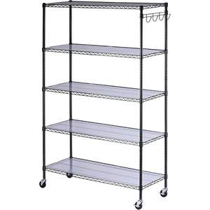 Kit d'étagères métalliques Alera à 5 niveaux, 48 po x 18 po x 72 po, noir anthracite, avec roulettes, revêtements d'étagères pour le rangement de la cuisine, en plastique - Product Image 6