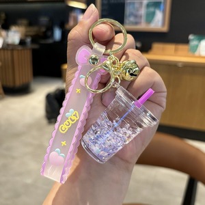 Souvenir Night Glow Oil in Flasche Boba Schlüssel bund halter 3D Niedlicher fließender Sand Leuchtende Blase Perle Milch Tee tasse Flüssiger Schlüssel bund - Product Image 5