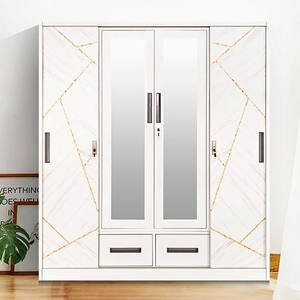 Armadio Guardaroba per Camera da Letto Bambino a 4 Ante con Motivo Stampato, Ante Scorrevoli, Specchio e Struttura in Acciaio - Product Image 1