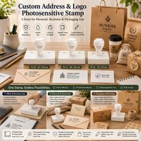 Stempel Flash Fotosensitif Plastik dengan Alamat dan Logo Kustom 3 Ukuran untuk Kemasan Kantor Bisnis Hadiah Natal Halloween