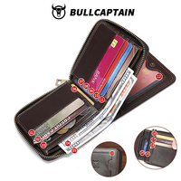 Dompet Pria BULLCAPTAIN Terbuat dari Kulit Asli Berkualitas Tinggi, Dompet Koin Pria, Tempat Kartu Pria, Dompet dengan Ritsleting untuk Uang dan Koin